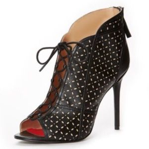 TAMAR Lace Up laser cut peep toe booties